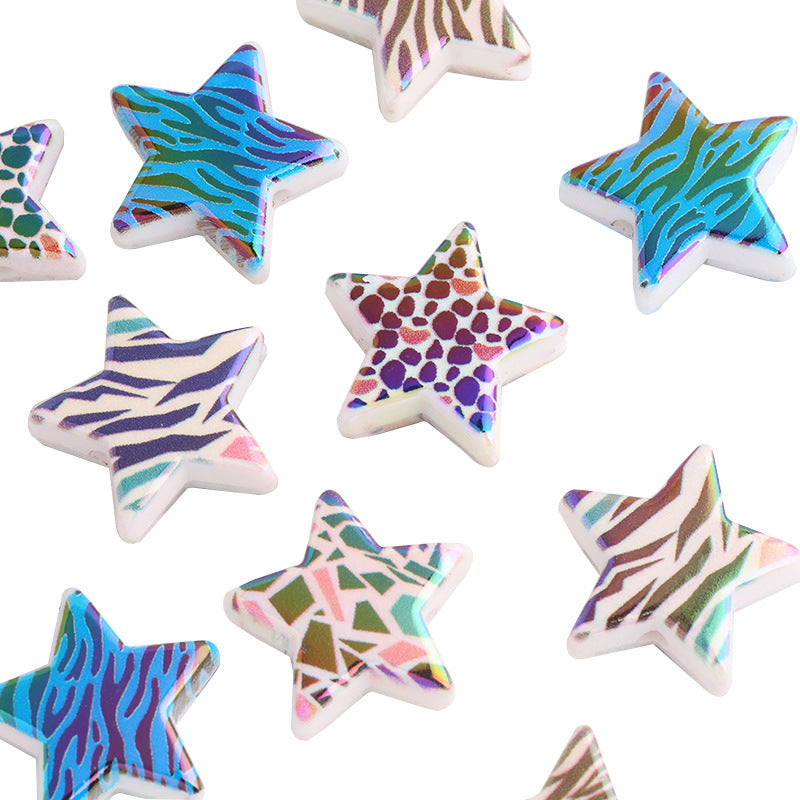 Wholesale 20pcs/pack retro style contrast color five-pointed star straight hole loose beads
